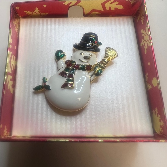 Festive Snowman Brooch with Gold Accents - Picture 3 of 4